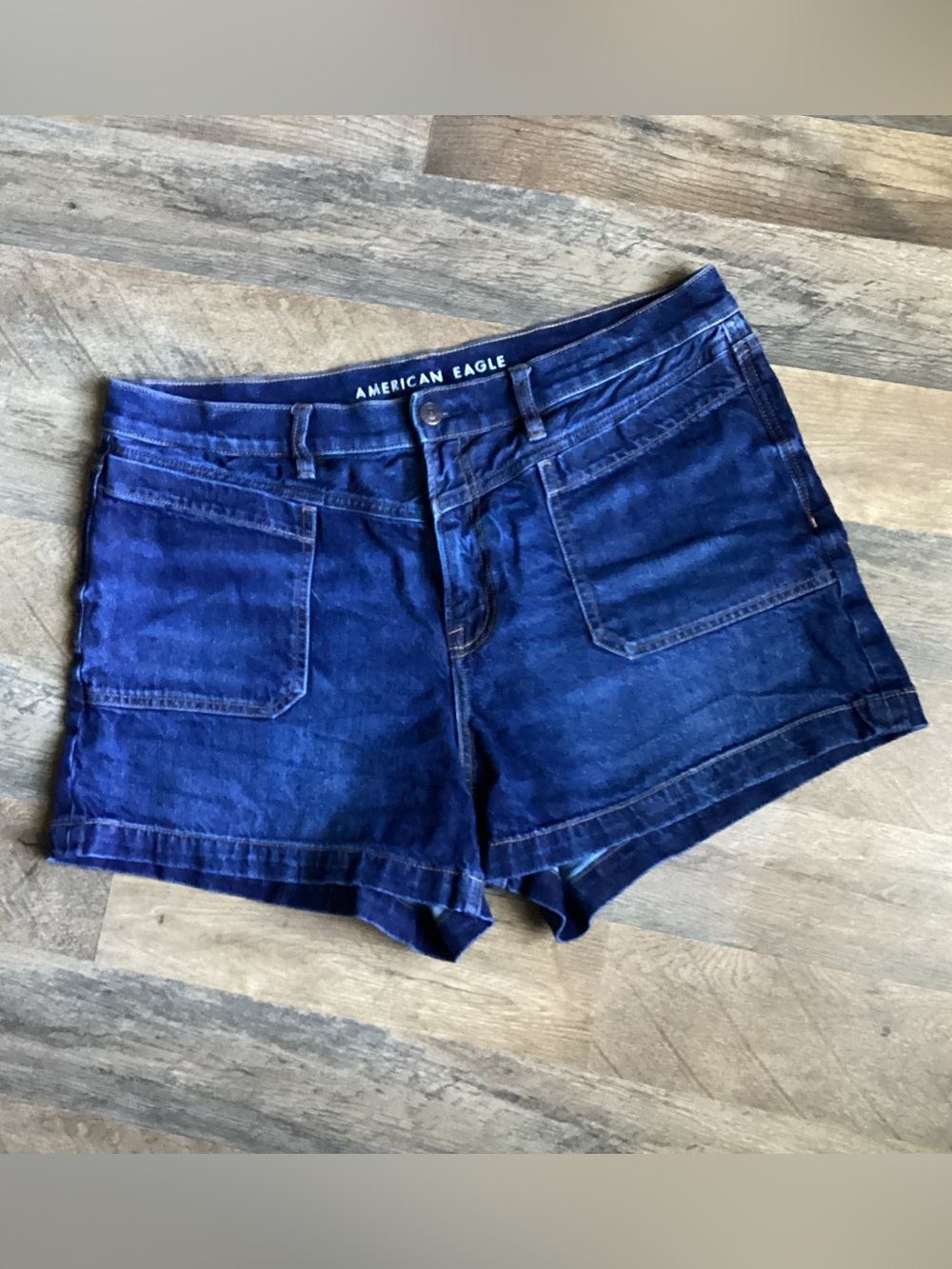 American Eagle Outfitters Dark Indigo Denim Patch-Pocket Shorts